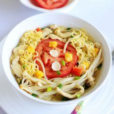 鸡肉金针菇鲜虾面 #小虾创意料理#